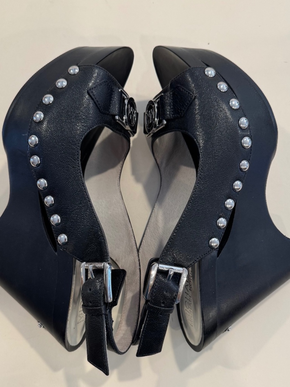 Michael Kors Black Leather Studded Platform Wedges